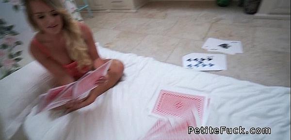  Petite teen plays huge cards and huge cock